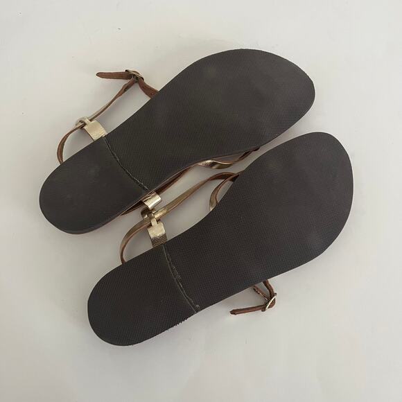 Tsakiris Sandal Made in Greece Women's 41 US 10 Leather Gold Strappy Thong - Picture 6 of 7